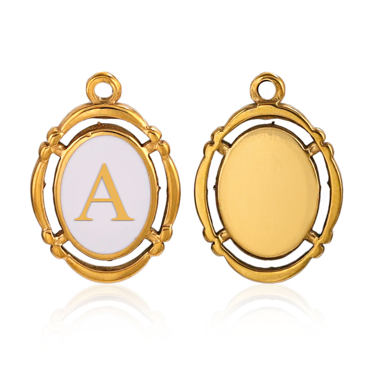 Gold color / 1 Piece Fashionable Retro Style Oval Letter A Shape Stainless Steel  Gold Color Women's Pendant 